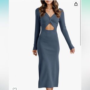 Knit Slate Blue cutout Dress. Midi Length Worn Once. Great for Maternity. Sz XL